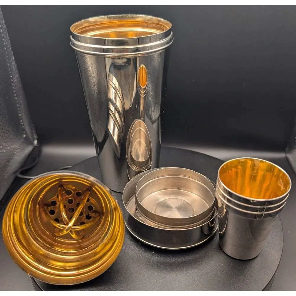 Vintage German Travel Cocktail Shaker Set w/ Leather Case & 3 Shot Glasses